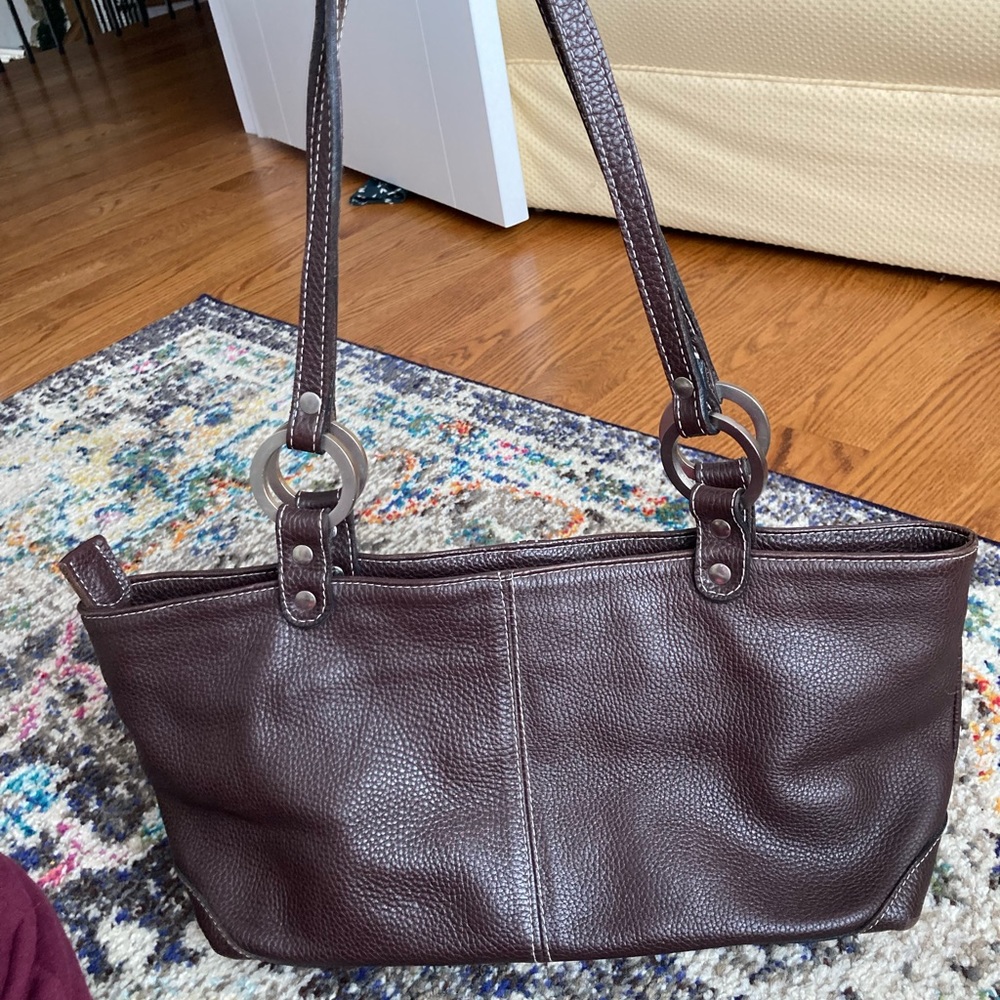 Leather Shoulder Tote Bag in Dark Brown - Picture 9 of 10
